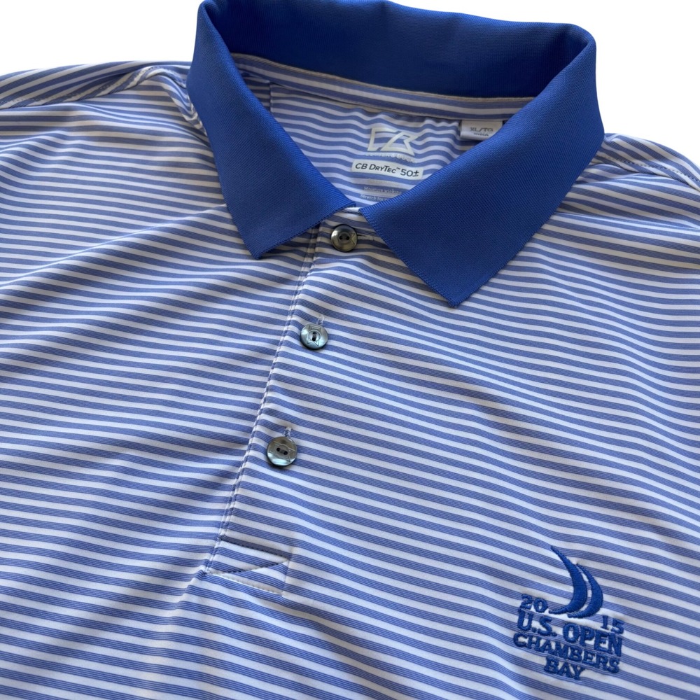 Cutter & Buck Golf Polo Shirt Men's XL Blue Striped 2015 US Open Athletic Preppy